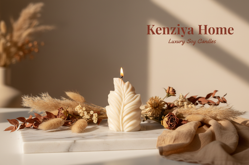 Kenziya Home Hero Banner met bladkaars