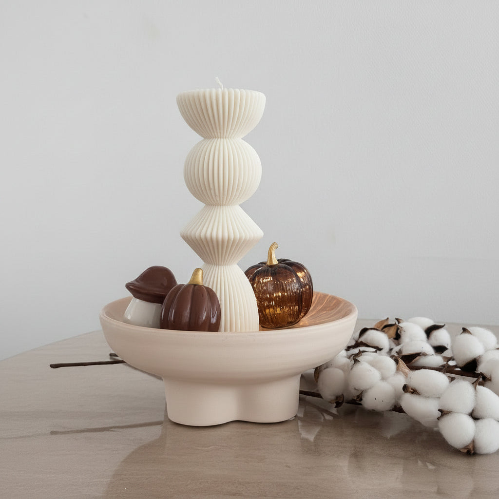 Ribbed Pillar Candle detail – premium home fragrance candle by Kenziya Home