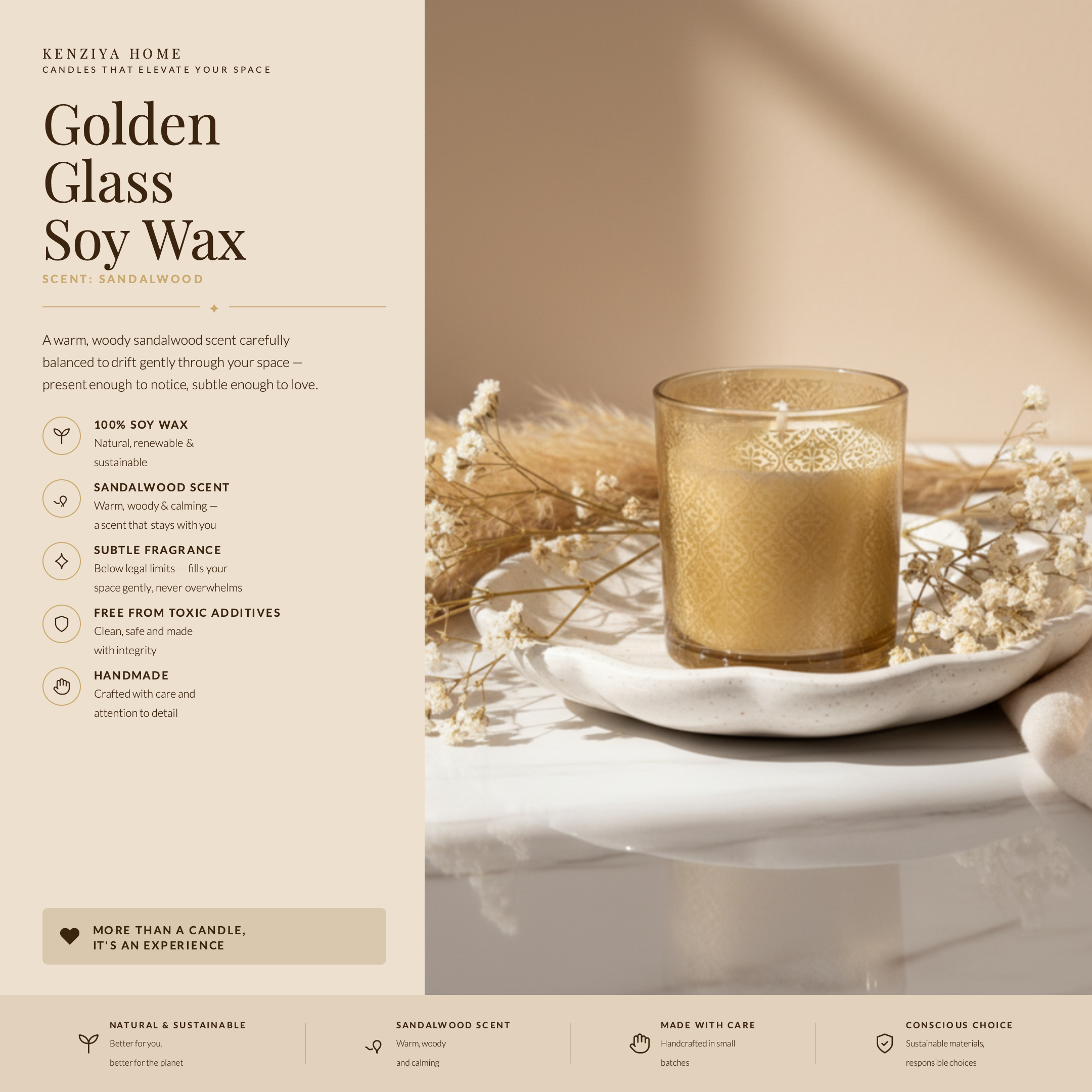 Golden Glass Soy Wax Candle – Sandalwood