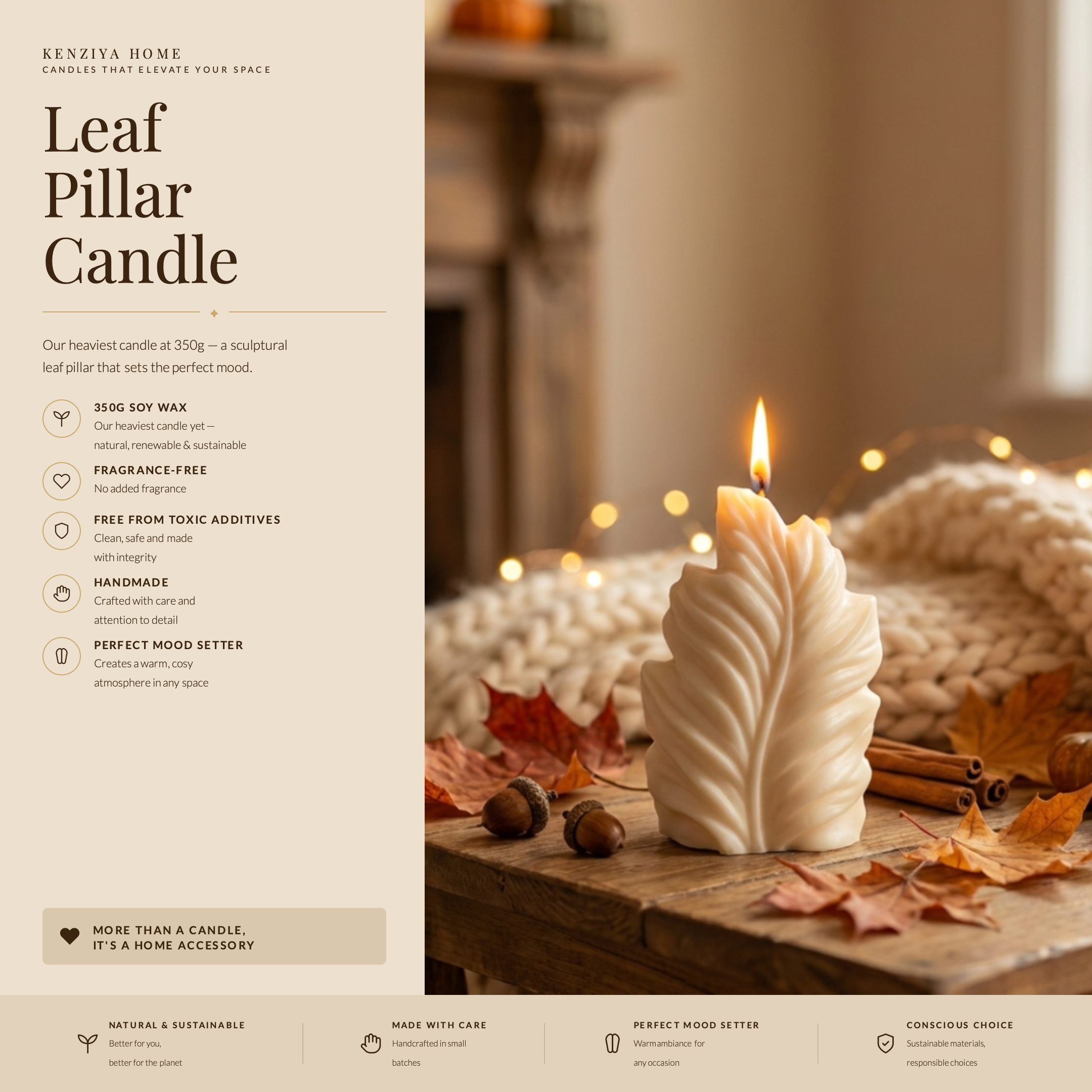 Leaf Pillar Candle – 100% Soy Wax